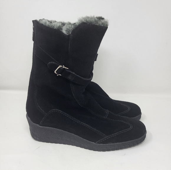 Aquatalia Suede Women Back Zipper Black Winter Boots Wedge Size
